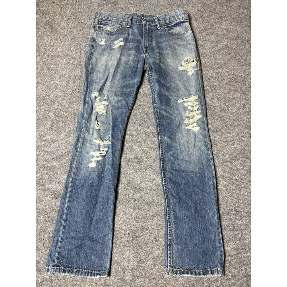 Levi's 511 Jeans Mens 34x32 Blue Slim Fit Tapered Medium Wash Distressed Denim